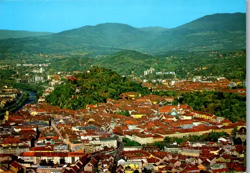 5233  - Steiermark , Graz mit Blick auf Schloßberg , St. Veit und Schöckel - gelaufen