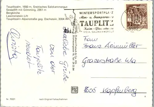 5243  - Steiermark , Tauplitzalm , Sessellift mit Grimming , Bergkirche , Lawinenstein Lift , Dachstein - gelaufen 1975