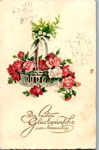 5298  - Die besten Glückwünsche zum Namenstag , Rosen - gelaufen 1931