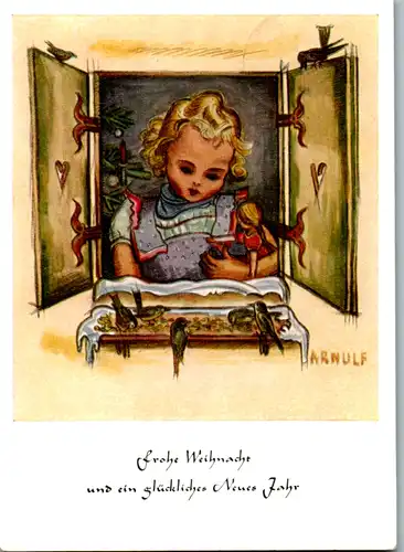 5329  - Frohe Weihnacht und ein glückliches Neues Jahr , signiert Arnulf - gelaufen 1958