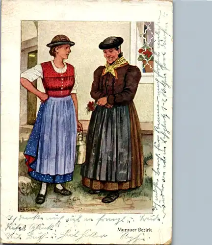 5356  - Trachten , Steirische Bauerntracht , Murauer Bezirk , signiert Marta E. Fossel - gelaufen 1939