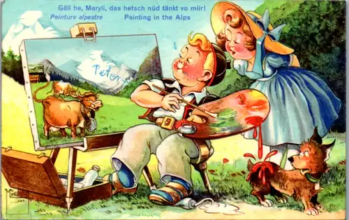 5365  - Humor , Gäll he, Maryli das hetsch nüd tänkt vo miir , Peinture alpestre - gelaufen 1960