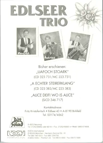 5370  - Werbekarte , Steiermark , Birkfeld , Edlseer Trio