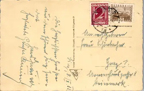 5453  - Oberösterreich , Linz , Gesamtansicht von der Franz Josef Warte , Donau - gelaufen 1932