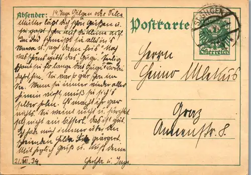 5528  - Ganzsache , St. Gilgen nach Graz - gelaufen 1934