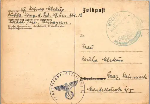 5529 Deutschland - Feldpost , Kochel am See nach Graz - gelaufen 1940