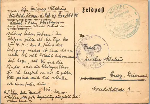 5533  - Feldpost , Kochel am See nach Graz - gelaufen 1940