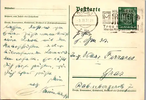 5548  - Ganzsache , Graz nach Graz - gelaufen 1933