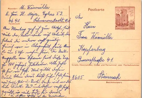 5549  - Ganzsache , Schwanenstadt nach Kapfenberg - gelaufen 1968