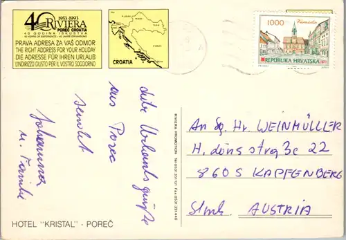 5564 Kroatien - Porec , Hotel Kristal - gelaufen 1993