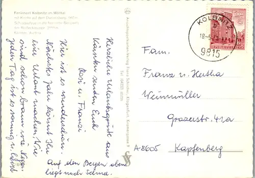 5698 - Kärnten - Kolbnitz im Mölltal , Kirche auf dem Danielsberg , Schrägaufzug , Reißeckgruppe - gelaufen 1971