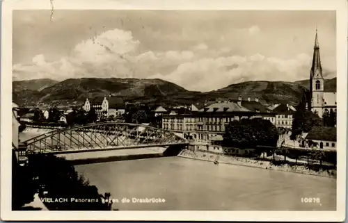 5732 - Kärnten - Villach , Panorama gegen die Draubrücke - gelaufen 1932