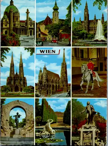 5784 - Wien - Rathaus , Grinzing , Mozart Denkmal , Karlskirche , Mehrbildkarte  - gelaufen 1973