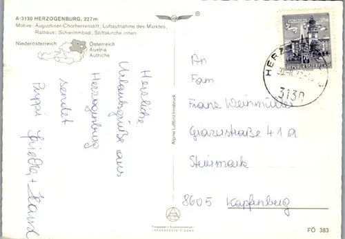 5813 - Niederösterreich - Herzogenburg , Chorherrenstift , Schwimmbad , Rathaus - gelaufen 1972