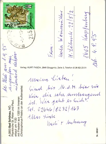 5824 - Niederösterreich - Bad Schönau , Pfarrkirche St. Peter und Paul  - gelaufen 1995