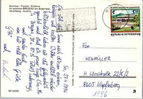 5857 - Vorarlberg - Bregenz am Bodensee , Mehrbildkarte - gelaufen 1996
