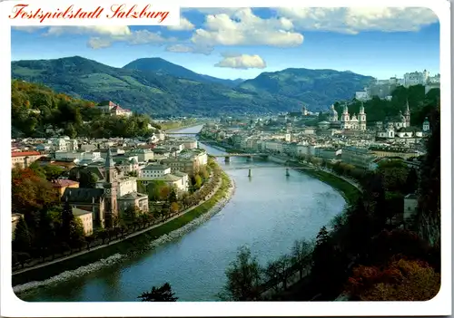 5879 - Salzburg - Salzburg , Festspielstadt , Blick v. d. Humboldt Terrasse a. d. Altstadt - gelaufen 1997