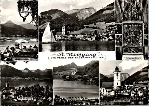 5908 - Salzburg - St. Wolfgang , Weisses Rössl , Wolfgang See , Mehrbildkarte , Salzkammergut - gelaufen 1958