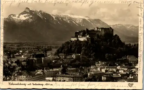 5916 - Salzburg - Salzburg , Hohensalzburg mit Untersberg - gelaufen 1931