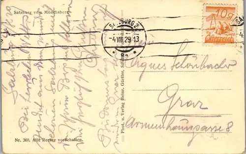 5939 - Salzburg - Salzburg vom Mönchsberg - gelaufen 1929