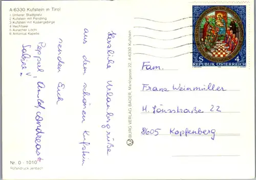 5953 - Tirol - Kufstein , Stadtplatz , Pendling , Kaisergebirge , Hechtsee , Löchl , Mehrbildkarte - gelaufen