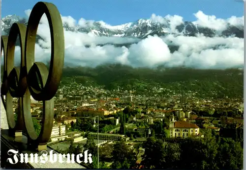 5964 - Tirol - Innsbruck , Blick vom Berisel Stadion gegen Nordkette - gelaufen