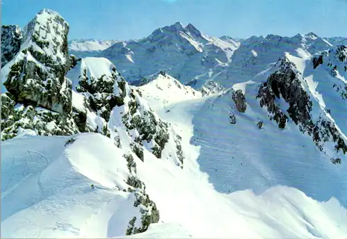 5965 - Tirol - Arlberg , Vallugabahn , Blick zum Valfagehrjoch und Hohen Riffler - gelaufen 1984