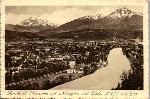 5974 - Tirol - Innsbruck Panorama mit Nockspitze und Serles - gelaufen 1930
