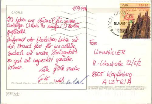 6049 - Italien - Caorle , Strand , Mehrbildkarte - gelaufen 1996