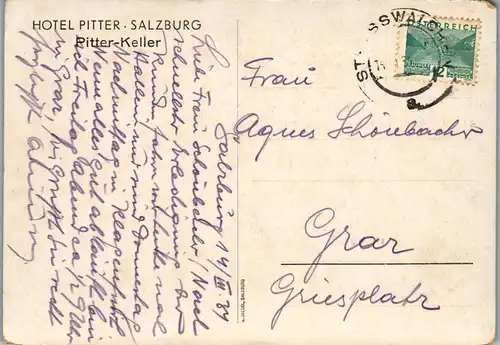 6096 - Künstlerkarte - Salzburg , Hotel Pitter , Pitter Keller , August Moser - gelaufen 1934