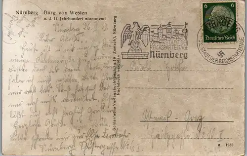 6170 - Deutschland - Nürnberg , Burg von Westen - gelaufen 1939