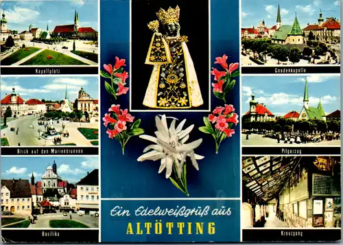 6178 - Deutschland - Altötting , Wallfahrtsort , Mehrbildkarte mit getrockneter Edelweis Blume  - nicht gelaufen