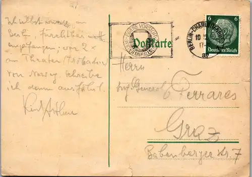 6182 - Deutschland - Postkarte , Berlin Charlottenburg - Graz - gelaufen 1940
