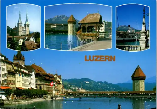 6214 - Schweiz - Luzern , Kapellbrücke , Wasserturm , Hofkirche - gelaufen 1995