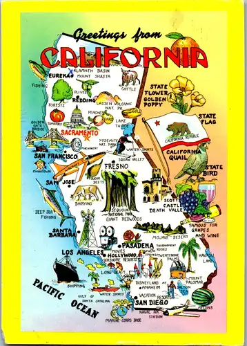 6344 - USA - California , Landkarte - gelaufen 1999