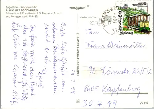 6384 - Niederösterreich - Herzogenburg , Augustiner Chorherrenstift - gelaufen 1999