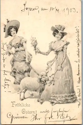 6404 -  - Fröhliche Ostern , Damen , Lamm - gelaufen 1903
