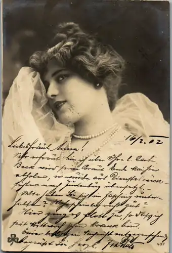 6490 -  - Motiv , Dame , Perlenkette  - gelaufen 1902