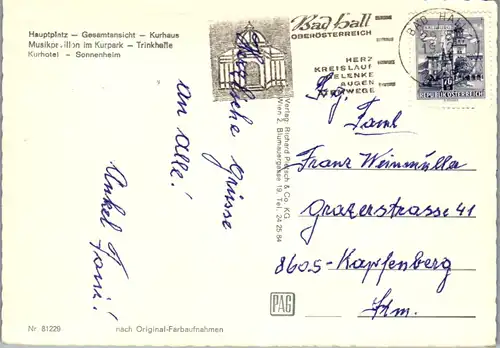 6514 - Oberösterreich - Bad Hall , Jod Brom Solebad , Hauptplatz , Kurhaus , Trinkhalle , Sonnenheim - gelaufen 1972