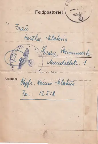6660 - Österreich - Feldpost , Brief , Graz -  1944