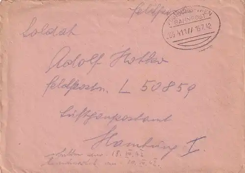 6664 - Österreich - Feldpost , Brief , Leibnitz - Hamburg , Bahnpost Zug 411 -  1942
