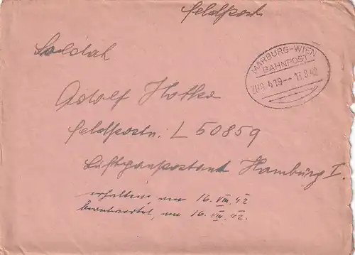 6668 - Österreich - Feldpost , Brief , Leibnitz - Hamburg , Bahnpost Zug 419 -  1942
