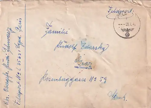 6682 - Österreich - Feldpost , Brief , Paris - Graz -  1942