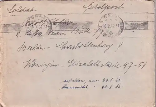 6687 - Österreich - Feldpost , Brief , Graz - Berlin Charlottenburg -  1942