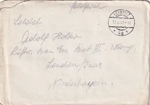 6704 - Österreich - Feldpost , Brief , Kaindorf Leibnitz - Landau , Isar , Niederbayern -  1941