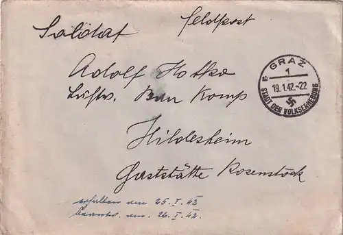 6705 - Österreich - Feldpost , Brief , Graz - Hildesheim -  1942