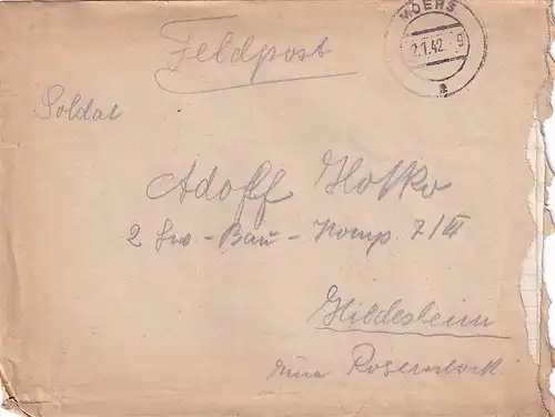 6707 - Österreich - Feldpost , Brief , Moers - Hildesheim -  1942