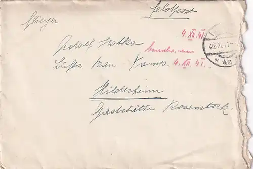 6709 - Österreich - Feldpost , Brief , Kaindorf Leibnitz - Hildesheim -  1941