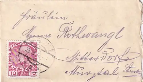 6751 - Österreich - Brief 1910 , Wiener Neustadt - Mitterdorf im Mürztal