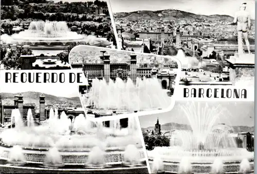 6771 - Spanien - Spain , Barcelona , Jardines y Susrtidores de Montjuich , Springbrunnen , Brunnen , Mehrbildkarte - nicht gelaufen